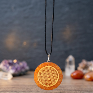Rozrin Crystals Circle <b>Orgonite</b> Gemstone Pendant with Feng Shui Design Environmentally Friendly Carved Engraved - Product Image 3