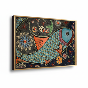 Toile élégante imprimée avec motif de poisson en mosaïque d'art moderne, encadrée or 1P - Product Image 2
