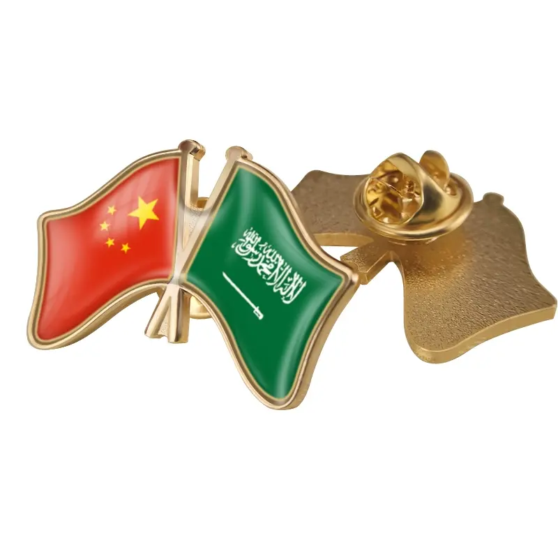 Kunden spezifische kreative National flagge Pin der freundschaft lichen Zusammenarbeit zwischen China und Saudi-Arabien Zink legierung Vergoldung Emaille Pin