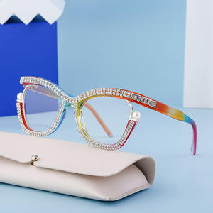 Montures de lunettes œil-de-chat glamour pour femmes, monture complète décorée de strass, verres PC anti-UV, design double usage - Product Image 5