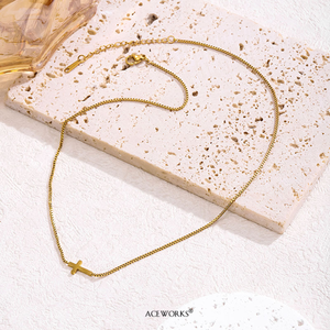 <b>Sideways</b> <b>Cross</b> <b>Necklace</b> | 18K PVD Gold Plated Stainless Steel Box Chain <b>Cross</b> Pendant | Waterproof Hypoallergenic & Tarnish Free - Product Image 4