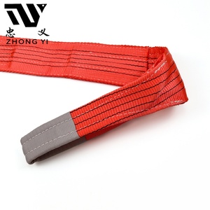 Sangle en toile PE haute résistance <span class=keywords><strong>5t</strong></span> rouge à double œillet, homologuée CE pour les travaux de manutention de charges lourdes par chariots élévateurs et industriels - Product Image 3
