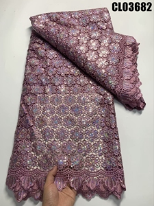 Tela bordada soluble en agua de alta calidad, la más nueva tela de encaje de cordón grande Aso Ebi elegante y cómoda para vestido de novia de <span class=keywords><strong>mujer</strong></span> - Product Image 6