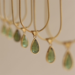 New Arrival Fashion 18k PVD Gold Plated Stone Necklaces <b>Water</b> Drop <b>Crystal</b> Pendant Necklace - Product Image 2