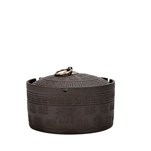 Purple Clay Ashtray With Lid Round Design Auspicious Symbols For Home Hotel Coffee Table Use - Product Image 5