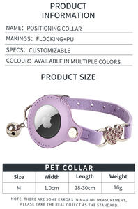 विरोधी खोए हुए लचीले वाटरप्रूफ मखमली पु चमड़े के gps ट्रैकर एयरटैग धारक बिल्ली कॉलर - Product Image 5
