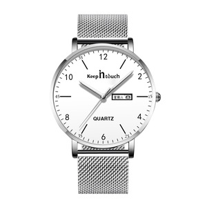 Reloj de Cuarzo para Hombre Keep Touch, Caja de Acero Inoxidable, Correa de Malla de 21 cm, Esfera Analógica, Visualización de Fecha y Día de la Semana, Botón de Presión, Cierre Oculto - Product Image 5