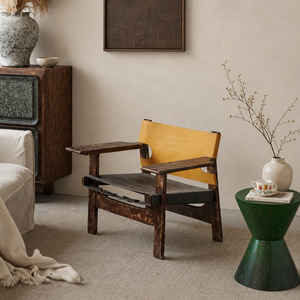<span class=keywords><strong>Fauteuil</strong></span> en bois massif de style mid-century modern, <span class=keywords><strong>fauteuil</strong></span> lounge en cuir Wabi Sabi avec accoudoirs pour salon - Product Image 2