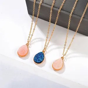 New Arrivals Collier Resin Quartz Druzy Stone Crystal Charm Women Collares Pendant Necklace Jewelry