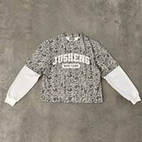 T-shirt personnalisé camouflage à épaules tombantes en coton épais double couche tricot gaufré à manches longues pour homme
