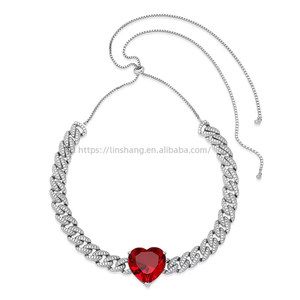 Chaîne cubaine Cœur d'amour, Collier de pierres précieuses colorées pour femme, Bijou ras-du-cou tendance - Product Image 5