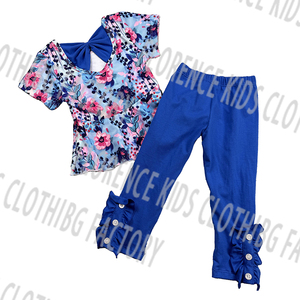 DH ODM Venta al por mayor Nuevo diseño Patrones temáticos de dibujos animados juguetones Impreso Poliéster Alta calidad Casual para niñas Conjuntos de 2 piezas - Product Image 2