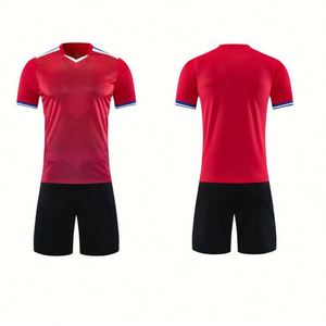 2026 New Style <b>Red</b> Football Uniform Breathable Short Sleeve Heat-Transfer Printed Soccer Kits Unisex Plus Size Summer - Product Image 1