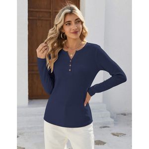 FOXA Blusa de punto gofrado de manga larga para mujer, cuello en V, con botones, ajuste holgado, estilo casual elegante, jersey básico, Otoño 2026 - Product Image 2
