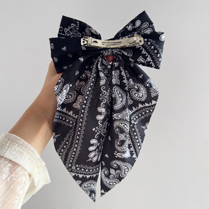 רטרו פייזלי מודפס שיער קשת גדולה קטעי וידאו של בנות זנב ארוך סרט שיער אופנה נקבה barrettes - Product Image 6