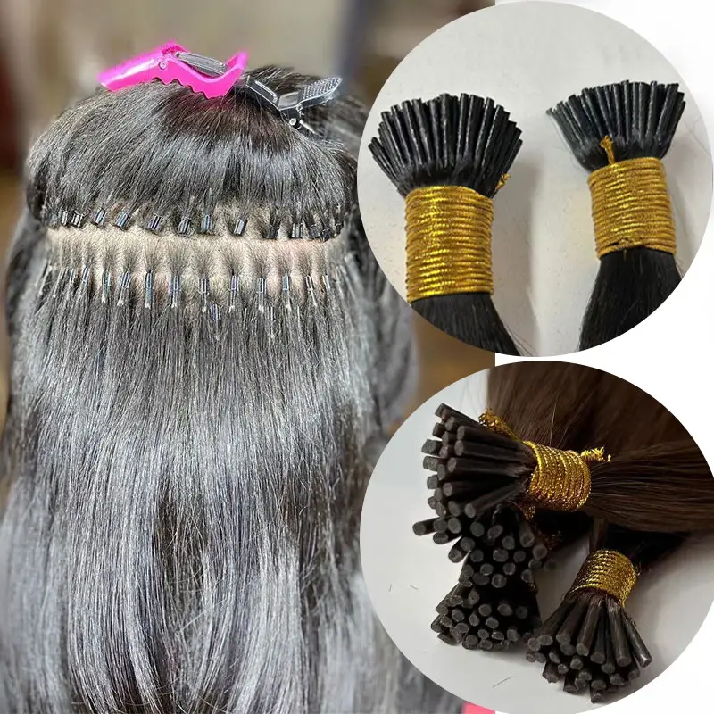 Virgin European cuticle aligned 20 inch Human Hair Straight 1b Color 2mm tip hair thick ends Beads i tip hair extensions