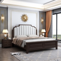 Lit réglable moderne de luxe en chêne avec tête de lit rembourrée en cuir, taille double, assemblé pour mobilier de chambre