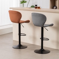 Chaise de bar haute pour comptoir intérieur, chaise en cuir marron pour îlot de cuisine