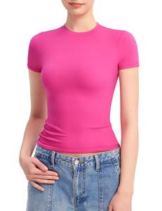 Camiseta Corta Verde de Algodón de Alta Calidad para Mujer, Talla XL, Cuello Redondo, Corte Ajustado Informal, Tejido de Punto de Verano, Secado Rápido - Product Image 5