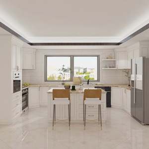 Cuisine classique moderne, armoire de style shaker, porte en verre, structure en contreplaqué massif, laque HDF, design, comprend un dosseret pour un usage domestique - Product Image 1