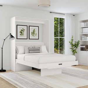 Lit Murphy en bois taille Queen avec panneau de bureau, pliable verticalement, en acier inoxydable, meuble mural pour chambre à coucher - Product Image 3