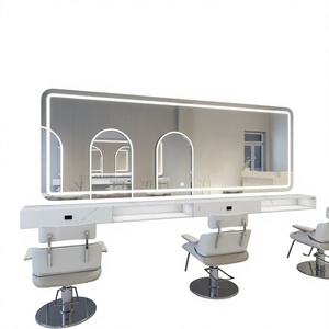 <b>Mirror</b> Salon <b>Mirror</b> Table with Light Hanging Belt Special Hair Salon Perm Dyeing Hair Cutting Horizontal Hanging <b>Wall</b> Hanging - Product Image 1