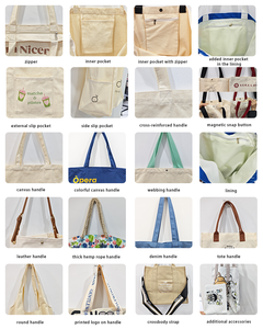 Bolsa de compras reutilizable ecológica con logotipo personalizado, de lona de algodón tejida, con bolsillos con cierre de cremallera para viajes y regalos. - Product Image 4