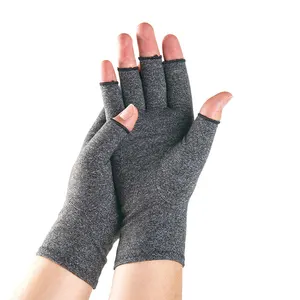 Guantes de compresión grises para artritis, tratamiento magnético de compresión con estampado personalizado, alivio del dolor de medio dedo