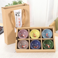 Ensemble de tasses en céramique à motif de poisson avec glaçure craquelée, mugs à thé et à café, idéal pour les cadeaux souvenirs d'événements d'entreprise