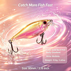 Señuelo de Pesca de Agua Media, Color Rosa Blanco, 80 mm, 12.8 g, Hundimiento Lento, para Pesca en Aguas Profundas, con Anzuelos Triples - Product Image 4