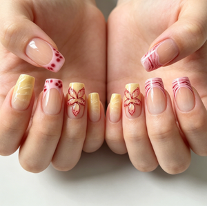 Ongles à presser Dihang en forme de cercueil, motif camélia en <span class=keywords><strong>dentelle</strong></span> peinte à la main - Product Image 3