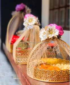 Metal <b>Baskets</b> Round Golden Color With Handle Set Of 3 <b>For</b> Gifting <b>Hampers</b> And Storage Handcrafted Luxury Gift <b>Baskets</b> - Product Image 4