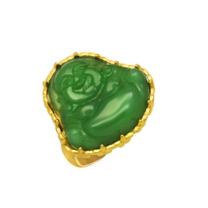 Anillo de Piedra Natural de Nuevo Diseño, Anillo de Acero Inoxidable con Buda de Jade, Anillos Chapados en Oro de 18K - Product Image 2