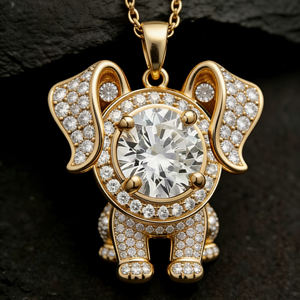 Collar de Lujo Personalizado de Plata Chapada en Oro de 10K/14K/18K con Diamante Cultivado en Laboratorio, Diseño de Perro del Zodíaco Chino, Cadena para Suéter - Product Image 1