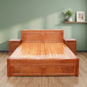 1.8m American Oak Wood <b>Double</b> <b>Bed</b> Vintage European Rustic Style Softness Solid Pine Panel <b>Storage</b> <b>Bed</b> 250kg-450kg Load Capacity - Product Image 3