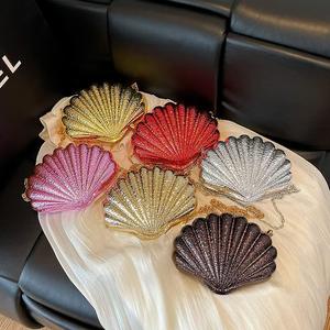 高級女性デザイナーキャンディーカラー光沢のある財布ハンドバッグアクリルかわいいノベルティシェル型スパンコールウェディングパーティーイブニングクラッチ - Product Image 1