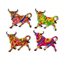 Aimant de réfrigérateur en résine en gros, motif taureau espagnol, impression par transfert d'eau, mosaïque colorée, souvenir touristique, cadeau