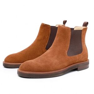 Bottes montantes en daim et fourrure faites à la main pour hommes en cuir véritable, patchwork, à lacets, semelle extérieure en caoutchouc, légères et respirantes - Product Image 5