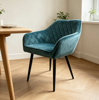 Fauteuil de salle à manger en velours capitonné de luxe, chaise de salle à manger rembourrée avec pieds en métal noir pour la cuisine, le restaurant, la maison