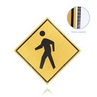 Panneau de signalisation routière carré bidirectionnel, panneau d'avertissement de circulation clignotant à LED, panneau d'arrêt de circulation alimenté par énergie solaire, panneaux de sécurité routière pour passage piétonnier éclairés