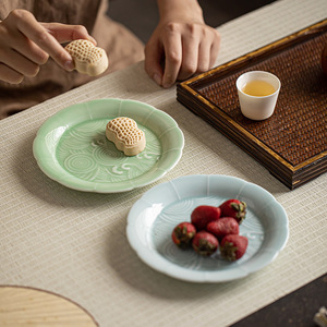 Assiette à fruits en céramique chinoise, forme irrégulière, style zen, assiette d'offrande bouddhiste, plat à thé et à collations, utilisation dans le salon - Product Image 1