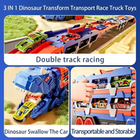 Truk Pengangkut Dinosaurus Mainan untuk Anak-Anak, Kendaraan Lipat yang Dapat Berubah Bentuk dengan Jalur Geser Inersia, Mobil Kartun Bertenaga Gesekan