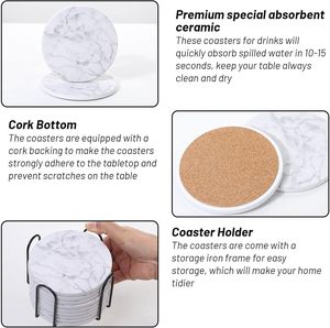 कॉफी टेबल संगमरमर शैली के लिए पेय के लिए सिरेमिक अवशोषक कोस्टर लकड़ी की मेज - Product Image 4