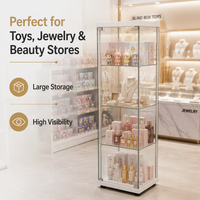 Vitrine de luxe moderne pour montres et bijoux, en verre trempé, 5 étagères, avec serrure à clé et éclairage LED, idéale pour centres commerciaux