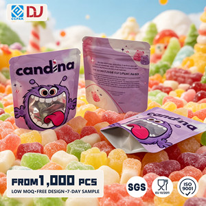 Sachet Doypack Personnalisé Transparent avec Fermeture Zip, Qualité Alimentaire, Imprimé sur Mesure, Motif Monstre Mignon Violet, pour Bonbons Gommeux, Snacks et Aliments pour Animaux - Product Image 1