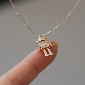 Creativo lindo impresionante diseño divertido chico regalo joyería alta calidad 18K oro PVD chapado Robot colgante collar - Product Image 4