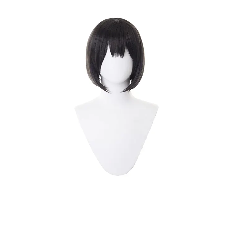 Wig Sintetik Lurus Bob Pendek Hitam Wig Pameran Komik Anime Wanita Pesta Cosplay Jepang Alami Rambut Sintetik Lurus