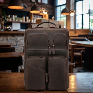 Рюкзак из натуральной кожи на заказ коричневый водонепроницаемый винтажный рюкзак для ноутбука на молнии с несколькими карманами из натуральной воловьей кожи - Product Image 1