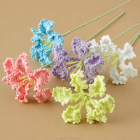 Bouquet de fleurs au crochet fait main pour la décoration intérieure, en fil chenille, branche de feuille de corail, verdure artificielle, garniture florale - Vente en gros