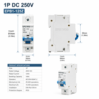 Disjoncteur miniature DC 1P 250V 6A-63A à déclenchement thermique-magnétique, interrupteur isolateur DC, montage sur rail DIN, disjoncteur de déconnexion DC pour systèmes solaires photovoltaïques